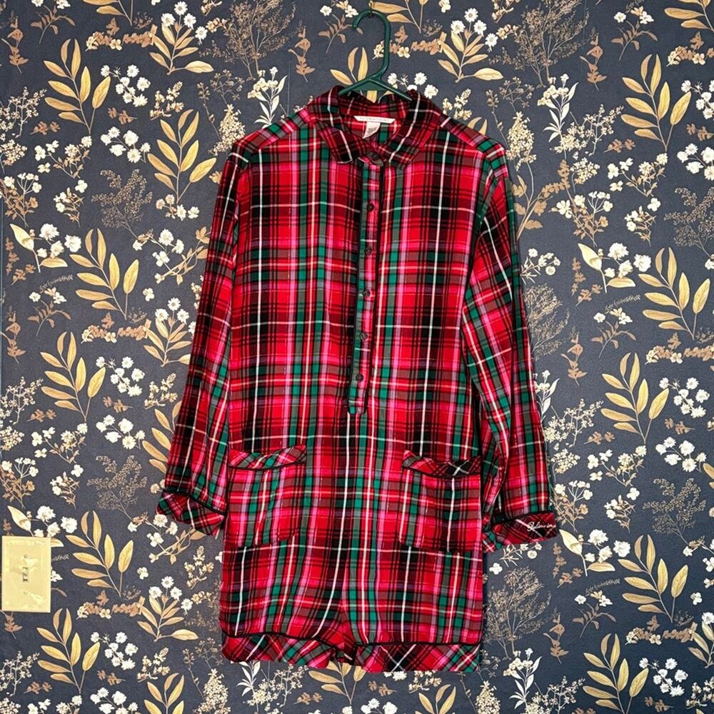 Victoria's Secret Red and Green Plaid Button-Up Top